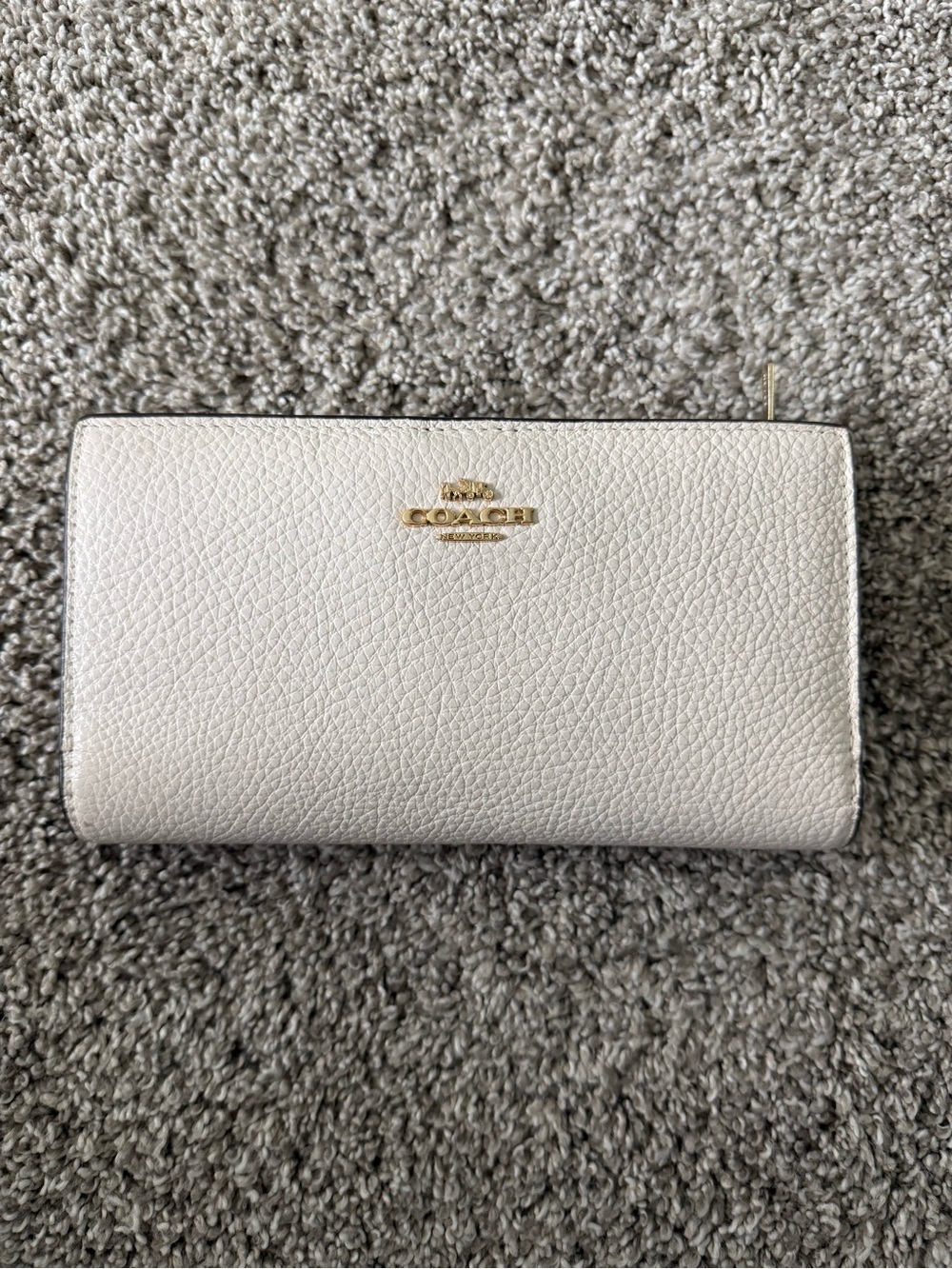 Coach Pebbled Leather Zip Wallet in Cream with Gold Hardware